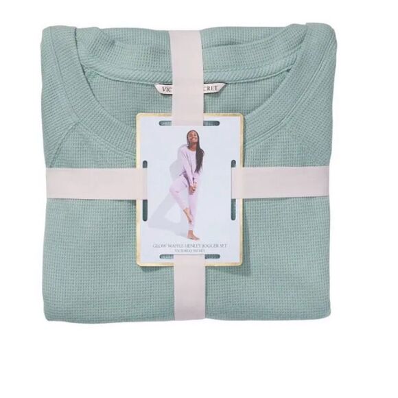 Victoria’s Secret Glow Waffle Henley Jogger thermal Pajama Set Sage XXL - Picture 5 of 7